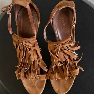 Gucci Women's Tan Suede Fringe Sandals